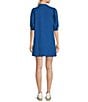 Color:Barton Blue - Image 2 - Mialeigh Linen Split V-Neck Elbow Puff Sleeve Shift Dress