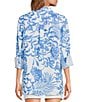 Color:Resort White - Image 2 - Riverlyn Linen Floral Print Point Collar 3/4 Sleeve Button Front Top