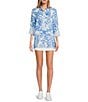 Color:Resort White - Image 4 - Riverlyn Linen Floral Print Point Collar 3/4 Sleeve Button Front Top