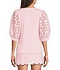 Lilly Pulitzer Ronson Eyelet Knit Notch Neck Elbow Sleeve Top - Image 2