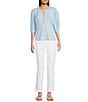 Lilly Pulitzer Ronson Split V -Neck Elbow Puff Sleeve Top, Color:Bluette - Image 3