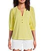 Lilly Pulitzer Ronson Split V -Neck Elbow Puff Sleeve Top, Color:French Yellow - Image 1