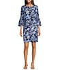 Lilly Pulitzer Rozaline Printed Jersey Crew Neck 3/4 Sleeve Ruffle Hem Dress, Color:Low Tide Navy - Image 1