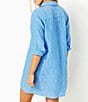 Color:Blue - Image 2 - Sea View Boca Blue Linen Point Collar Cuffed Roll Tab Long Sleeve Shirt Dress Cover-Up