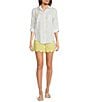 Lilly Pulitzer Sea View Linen Honeycomb Print Point Collar Long Sleeve Button Down Top, Color:Honeycomb - Image 3