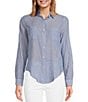 Color:Coastal Blue - Image 1 - Sea View Pinstripe Print Point Collar Long Sleeve Button Down Blouse