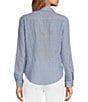 Color:Coastal Blue - Image 2 - Sea View Pinstripe Print Point Collar Long Sleeve Button Down Blouse