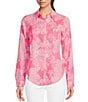 Lilly Pulitzer Sea View Woven Linen Anniversary Toile Print Point Collar Long Sleeve Button Down Blouse, Color:Roxie Pink - Image 1