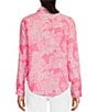 Color:Roxie Pink - Image 2 - Sea View Woven Linen Anniversary Toile Print Point Collar Long Sleeve Button Down Blouse