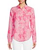Lilly Pulitzer Sea View Woven Linen Anniversary Toile Print Point Collar Long Sleeve Button Down Blouse - Image 1