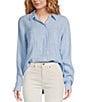 Lilly Pulitzer Sea View Woven Linen Point Collar Long Sleeve Button Down Shirt, Color:Blue Peri x Resort White - Image 1