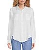 Color:Resort White - Image 1 - Sea View Woven Linen Point Collar Long Sleeve Button Down Shirt