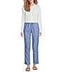 Lilly Pulitzer Sea View Woven Linen Point Collar Long Sleeve Button Down Shirt - Image 3