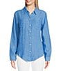 Color:Beckon Blue - Image 1 - Sea View Woven Linen Point Collar Long Sleeve Button Down Shirt