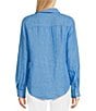 Color:Beckon Blue - Image 2 - Sea View Woven Linen Point Collar Long Sleeve Button Down Shirt