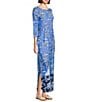 Lilly Pulitzer Seralina Printed Chillylilly UPF 50+ Boat Neck 3/4 Sleeve Maxi Dress, Color:Sunwashed - Image 3