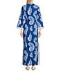 Color:Barton Blue - Image 2 - Shealyn Stretch Poplin Shell Print Stand Collar V-Neck Sleeveless Lilly Lace Trim Maxi Shift Dress