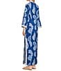 Color:Barton Blue - Image 4 - Shealyn Stretch Poplin Shell Print Stand Collar V-Neck Sleeveless Lilly Lace Trim Maxi Shift Dress