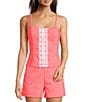 Lilly Pulitzer Shelli Stretch Double Cloth Sweetheart Neck Sleeveless Coordinating Lace Top, Color:Cane Coral - Image 1