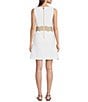 Color:Resort White - Image 2 - Siarra Stretch Woven Jacquard Boat Neck Sleeveless Lace Trim Fit & Flare Dress