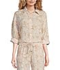 Lilly Pulitzer Lilly Pulitzer Stevey Relax Woven Linen Sand Bar Palm Beach Print Point Collar Long Sleeve Button Down Coordinating Shirt, Color:Sand Bar - Image 1