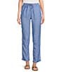 Color:Beckon Blue - Image 1 - Taron Linen Mid Rise Tapered Straight Drawstring Pull-On Pant