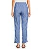 Color:Beckon Blue - Image 2 - Taron Linen Mid Rise Tapered Straight Drawstring Pull-On Pant