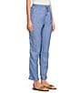 Color:Beckon Blue - Image 3 - Taron Linen Mid Rise Tapered Straight Drawstring Pull-On Pant