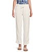 Lilly Pulitzer Taron Linen Mid-Rise Tapered Straight Leg Drawstring Pull-On Pants, Color:Resort White - Image 1