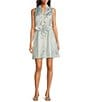 Lilly Pulitzer Tazie Ditsy Daisy Metallic Brocade Collar Neck Sleeveless Fit-And-Flare Dress, Color:Bluette - Image 1