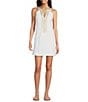 Color:Resort White - Image 1 - Valli V-Neck Sleeveless Soutache Trim Sheath Dress