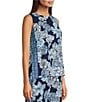 Color:Low Tide Navy Bouquet - Image 4 - Woven Iona Navy Bouquet Print Crew Neck Coordinating Sleeveless Top