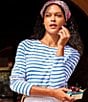 Lilly Pulitzer x Saint James Minquidame Contrast Stripe Round Neck Long Sleeve Cotton Tee, Color:Azure - Image 1