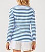 Lilly Pulitzer x Saint James Minquidame Contrast Stripe Round Neck Long Sleeve Cotton Tee, Color:Azure - Image 3