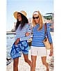 Lilly Pulitzer x Saint James Minquidame Contrast Stripe Round Neck Long Sleeve Cotton Tee, Color:Azure - Image 5