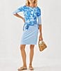 Lilly Pulitzer x Saint James Propriano Soleil Stripe Floral Print Boat Neck 3/4 Sleeve Dress, Color:Azure - Image 2