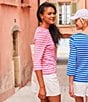 Lilly Pulitzer x Saint James Voissey Contrast Stripe Round Neck 3/4 Sleeve Fine Gauge Knit Sweater, Color:Rose - Image 1