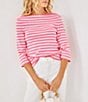 Lilly Pulitzer x Saint James Voissey Contrast Stripe Round Neck 3/4 Sleeve Fine Gauge Knit Sweater, Color:Rose - Image 2