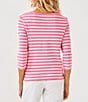 Lilly Pulitzer x Saint James Voissey Contrast Stripe Round Neck 3/4 Sleeve Fine Gauge Knit Sweater, Color:Rose - Image 3