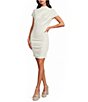Line and Dot Archer Mock Neck Cap Sleeve Draped Mini Dress - Image 1