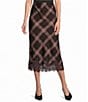 Line and Dot Christopher Plaid Straight Lace Trim Midi Skirt - Image 1