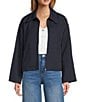 Line and Dot Collard Long Sleeve Zip Front Cropped Tux Jacket, Color:Navy - Image 1