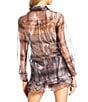 Line and Dot Duro Coordinating Organza Long Sleeve Plaid Top, Color:Brown - Image 2