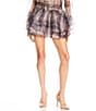 Line and Dot Duro Coordinating Plaid Print Sheet Organza Tiered Ruffle Mini Skort, Color:Brown - Image 1
