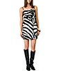 Line and Dot Elda Zebra Printed Faux Fur Square Neck Sleeveless Shift Mini Dress - Image 1