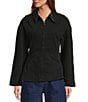 Line and Dot Eton Collared Neckline Long Sleeve Brushed Twill Canvas Peplum Jacket, Color:Black - Image 2
