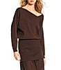 Line and Dot Favorite Off-The-Shoulders Coordinating Long Sleeve Sweater, Color:Brown - Image 1