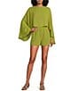 Line and Dot Fond Round Neckline Cape Chiffon Romper - Image 1