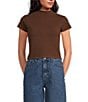 Line and Dot Grove Mock Neck Short Sleeve Textured Knit Top, Color:Brown - Image 1