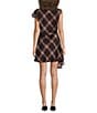 Line and Dot Kristopher Plaid Printed Lace Trim Asymmetric Mock Neck Short Sleeve Mini Dress - Image 2